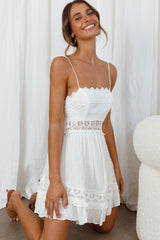 Desert Nights Crochet Lace Trim Tied Back Sun Dress White
