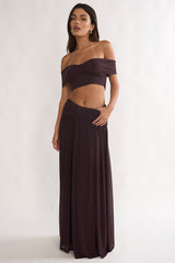 Farela Ruched Waist Maxi Skirt Coffee