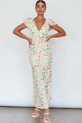 Long Summer Flutter Sleeve Maxi Dress Printed White