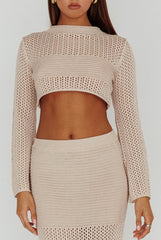 Bayside Long Sleeve Crochet Top Beige