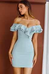 Rossi Off-Shoulder Double Ruffle Dress Blue