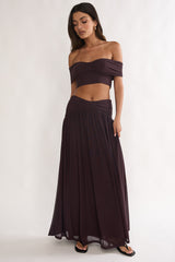 Farela Ruched Waist Maxi Skirt Coffee