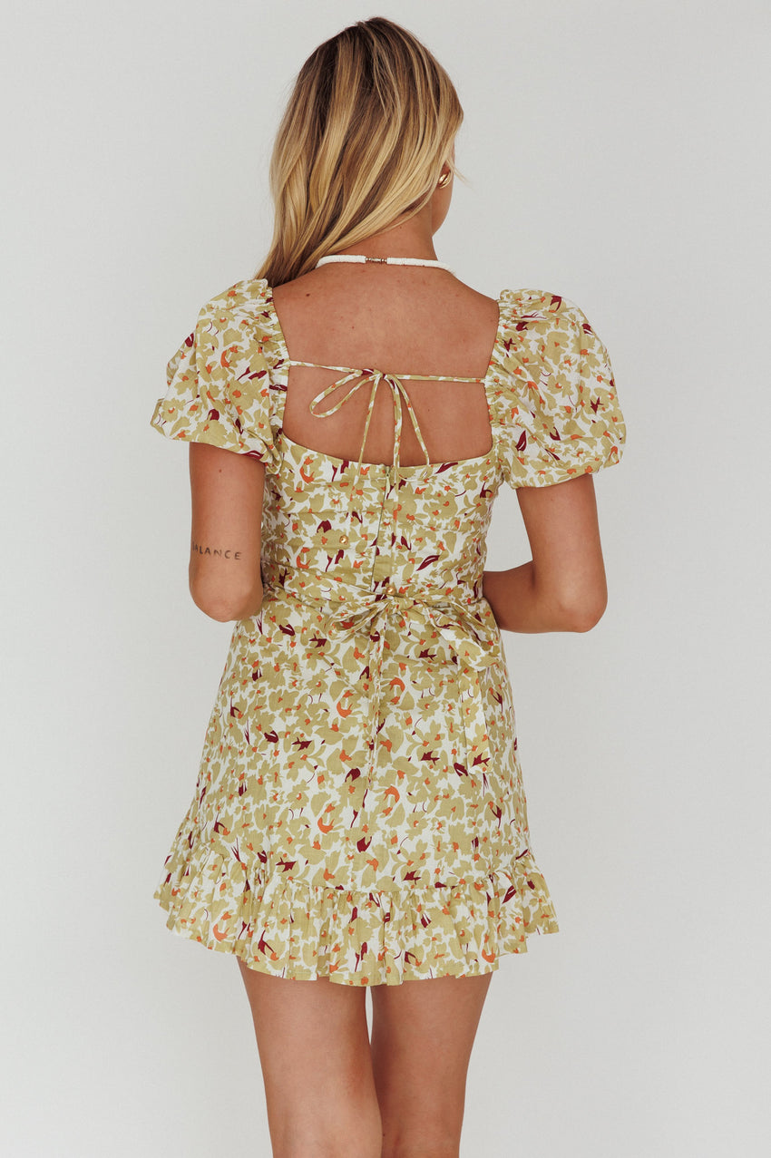 connie mini dress Connie Puff Sleeve Mini Dress Floral Olive – Lucyinparis