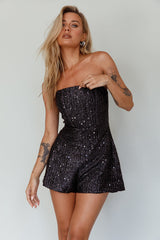 Vivid Dreams Strapless Sequin Romper Black