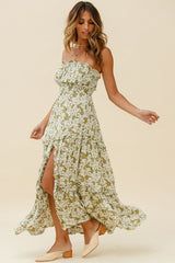 Take Me Away Strapless Maxi Dress Floral Print Green