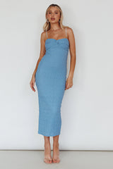 Tiffani Diamante Strap Midi Dress Blue